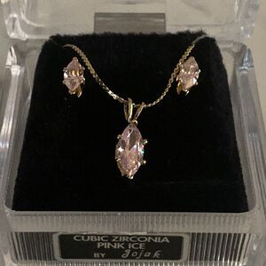 Vintage Pink Ice Necklace And Earrings Set Cubic Zirconia Gift for  Her Marquis